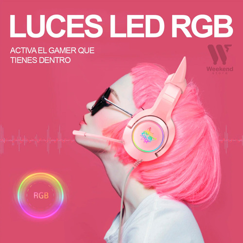 Imagen 6 de 9 de Audífono Gamer Onikuma K9 Rosado Pink Orejas De Gato