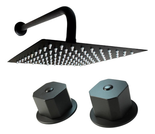 Kit De Regadera Cuadrada Con Manerales Negro Con Tubo Mate