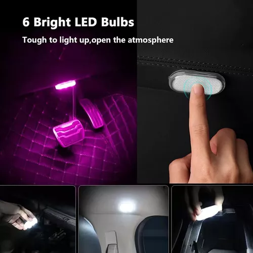 2 luces LED para interiores de automóvil, 7 colores de iluminación  ambiental para interior del automóvil, luz de lectura interior recargable  por USB