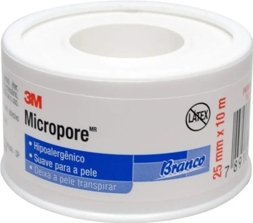 Fita Micropore 25mm X 10m Hipoalergênica Branca 3m