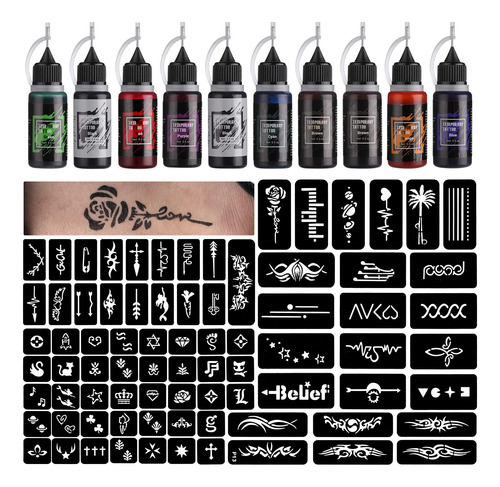 Stigma Kit De Tatuaje Temporal De 10 Botellas De Tintas De C