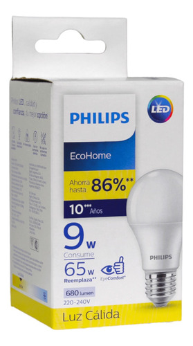 Pack X 5 Lámpara Philips Led 9w =65w 10.000 Hs - Cálida