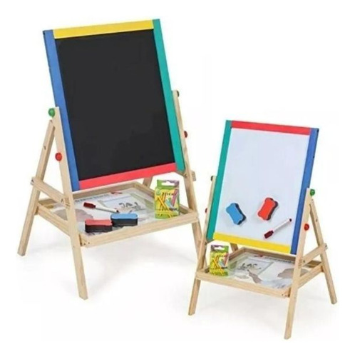 Pizarra Atril Para Niños Magnetica 2 En 1 Doble Madera Giro 180°
