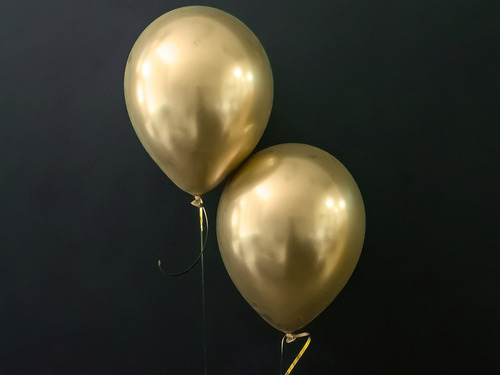 Imagem 3 de 5 de Balão Bexiga Cromado Metalizado Dourado 25 Unidades Tam. 9