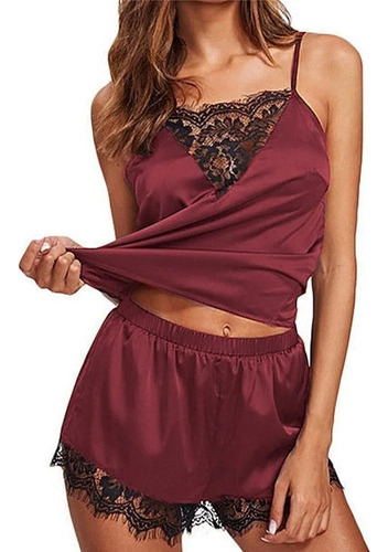 Pijama Satin Conjunto Sexy Encaje Ropa For Dama Top Corto