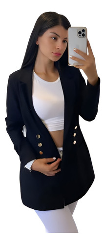 Blazer Dama Corte Princesa Manga Larga Licrado Elegante Negro Rojo Camel Marfil Gabane Corto