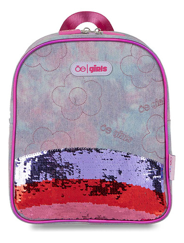 Mochila Cloe Chica Textil Para Niña Lentejuelas Doble Vista Color Lila