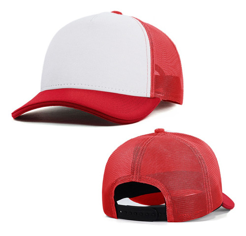 Boné Trucker Tela Branco Vermelho Anth Co. Aba Curva Aberto