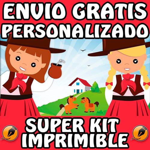 Kit Imprimible Gauchos Caballos Nena Personalizado Candy Bar