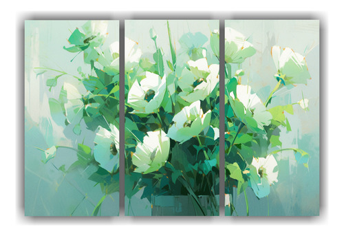 60x40cm Cuadro Flores Verde Y Turquesa Para Decoración Crea