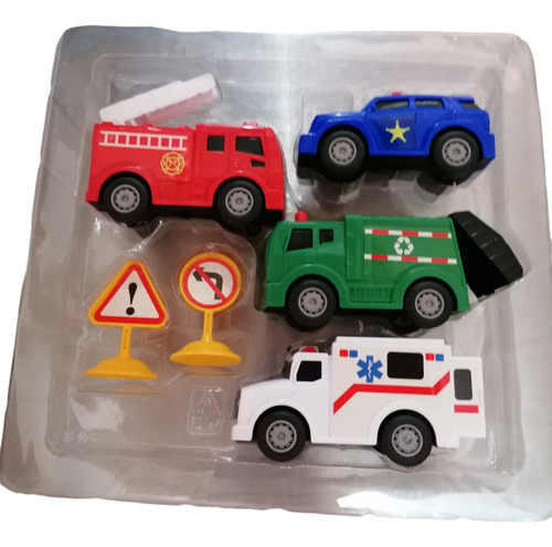 Set De Juego Vehiculos De Servicio Policia Bombero Juguete