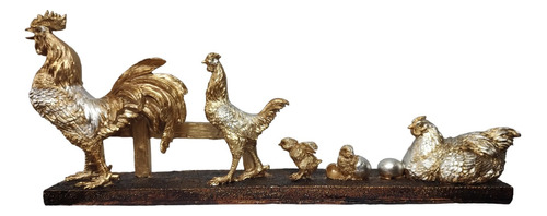 Adorno Figura Decorativa Familia Gallos Caravana, 19cm Alto