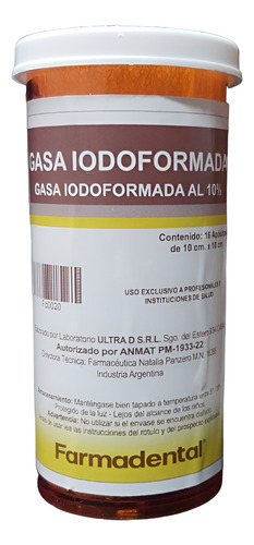 Gasa Iodoformada Al 10% 16 Apositos De 10x10cm Farmadental