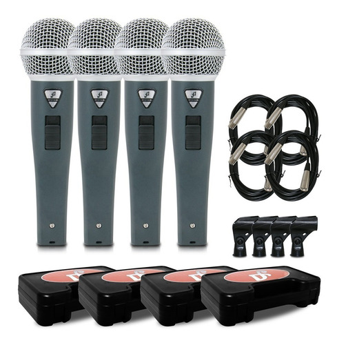 Kit 4 Microfones Arcano Dinâmicos Rhodon-8b C/ Cabos Xlr-xlr