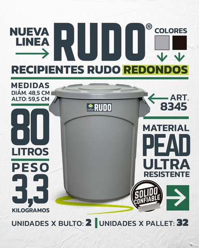 Cesto Carro Residuos Con Ruedas Y Tapa 80 Litros Verde