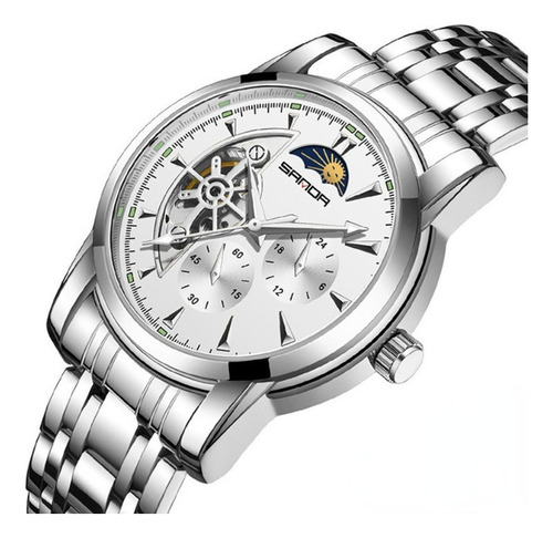 Relógios mecânicos Sanda Luminous Tourbillon com pulseira de prata