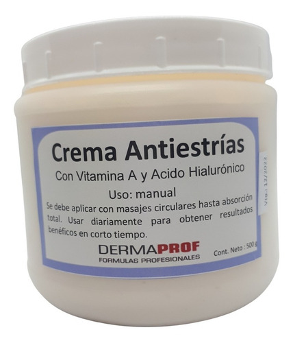 Crema Estrias Hialuronico Vitaminas Potenciada 500 G