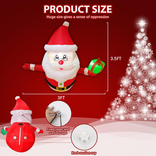 Decoración Inflable De Navidad 3.5 Pies Papá Noel Para Exter