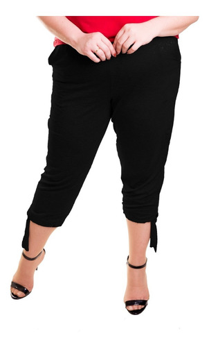 Roupa Feminina Plus Size Calça Capri Com Amarração Na Perna 