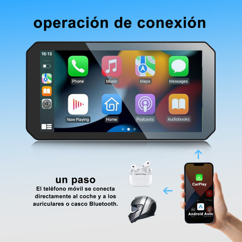 Estéreo Para Moto Carplay Android Auto 6 Pulgadas Con Cámara