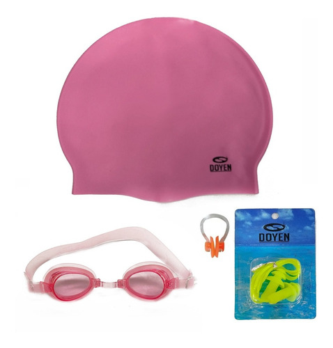 Kit Niño Natacion Gorra Antiparra Tapón Oídos Naricera Rosa