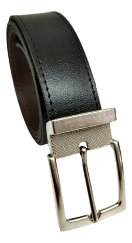 Cinto Social Couro Sintético Dupla Face Com Fivela Masculino Cor Preto E Marrom Desenho Do Tecido Liso Tamanho 120