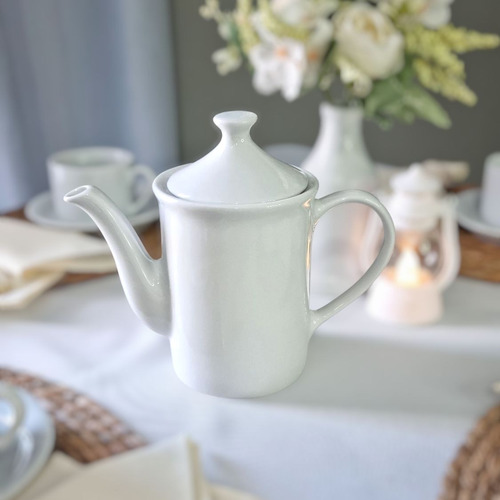 Bule Café 800ml Chá Chaleira Porcelana Cerâmica Branco