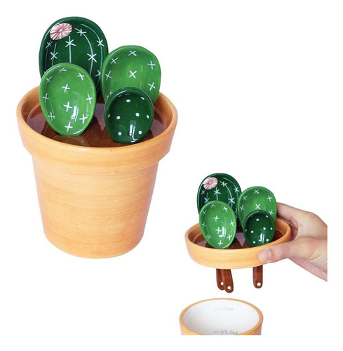 Juego De Cucharas Medidoras De Porcelana Con Forma De Cactus