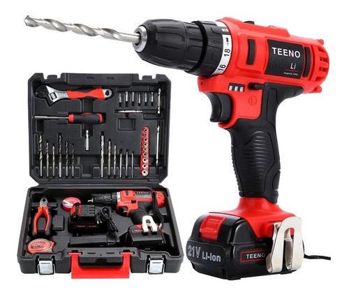 Imagen 2 de 3 de Taladro eléctrico destornillador Teeno 5816-35 inalámbrico 1550rpm 50Hz/60Hz rojo 21V