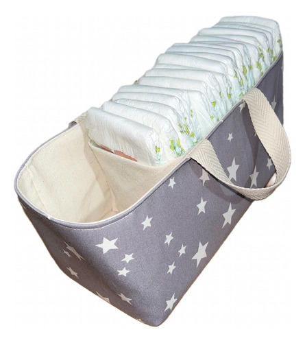 Contenedor Pañalero Con Manijas+cesto Tela. Ideal Regalo Rn Gris Estrellas