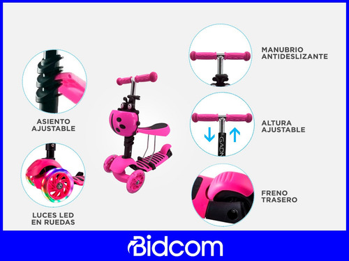 Imagen 5 de 10 de Monopatín Infantil Andador 3 En 1 Con Luz Led Reforzado
