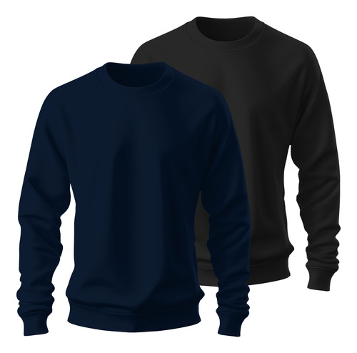 Pack 2 Sweater Colores Sudadera Cuello Redondo Lisa Algodon