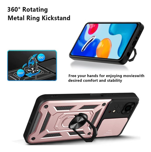 Funda Reforzada Anillo Con Protector De Cámara Para Xiaomi Rosa Pocophone Poco X7 Pro