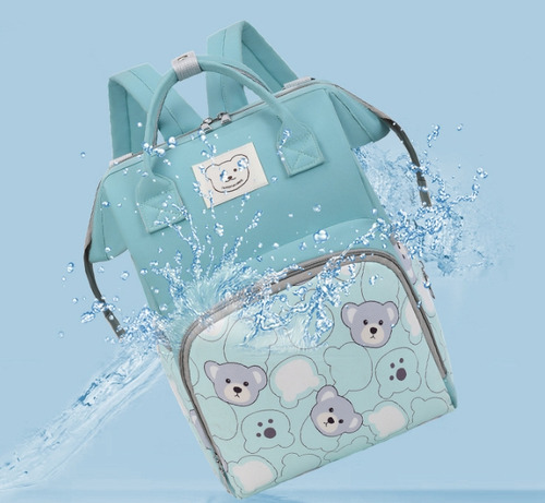 Mochila Pañaleras Bebe Bolsa Pañalera Impermeable Multiusos Azul Claro