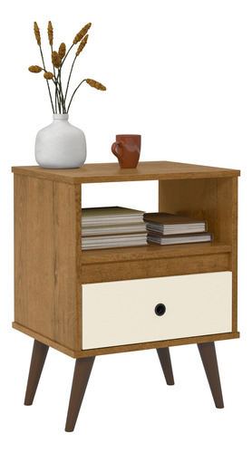 Imagem 4 de 4 de Kit Com 2 Mesas De Cabeceira Wood New - Freijó/off White