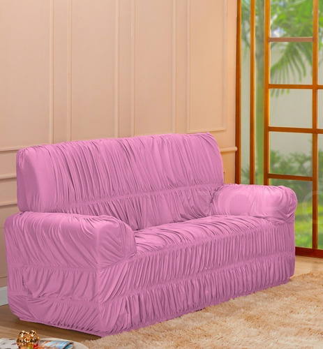 Capa Protetor De Sofa 3 Lugares Avulsa 21 Elastic Cor Rosa Liso