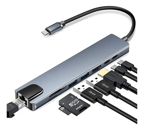 Hub Tipo C S 8 Em 1 Adaptador Usb C Para Hdmi Com Ethernet