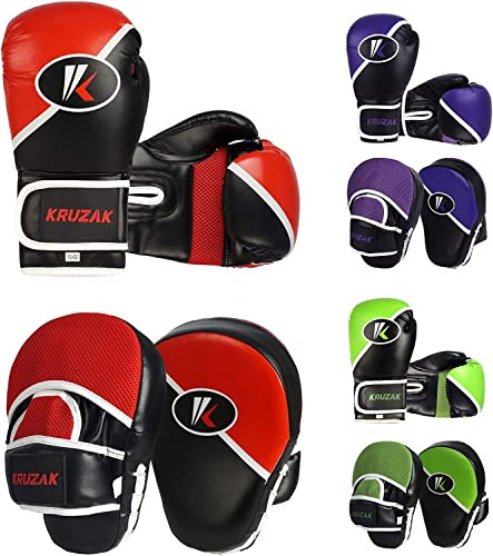 Kruzak Premium Boxing Gloves And Focus Mitts Set For Kickbox