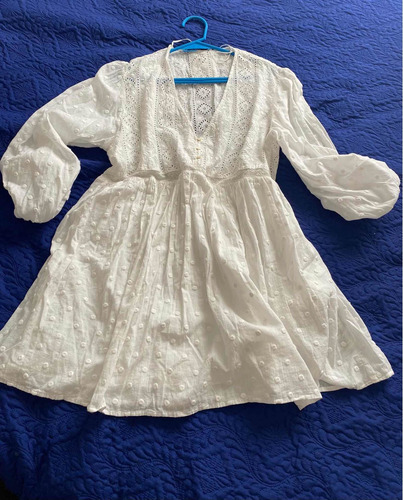 Imagen 2 de 7 de Vestido Zara Nuevo Con Etiqueta Corto Algodón Blanco Broderi