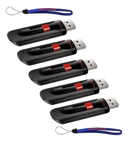 Unidad Flash Sandisk Cruzer Glide 32 Gb (paquete De 5) Usb 2.0 Jump Drive Pen Drive Sdcz60-032g, Con (2) Cordones Everything But Stromboli (tm)