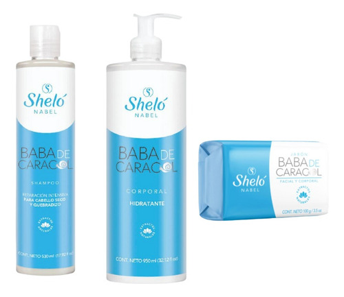 Shampoo + Crema Corporal + Jabón Baba De Caracol Shelo