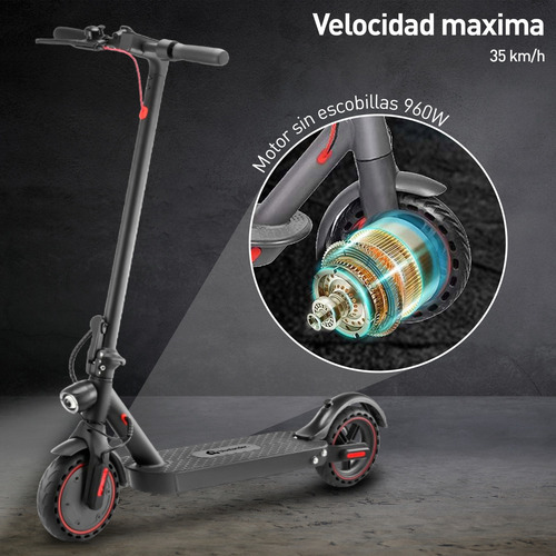 Scooter Eléctrico E9 Max Scooters Plegable 35km/h 720w Color Gris claro/Rojo