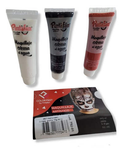 Maquillaje Pomo Crema Halloween Rojo Blanco Negro Pack X 3