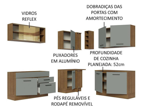 Cozinha Completa Cant Madesa Agata 389001 C Arm Bal S Tam Rc Cor Rustic/Cinza