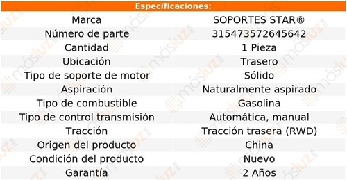 1) Soporte Motor Tras Dodge B200 6 Cil 3.7l Aut, Std 80