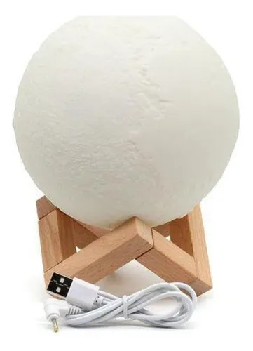Luminária Lua Cheia 3d Abajur Usb Touch 3 Cores Suporte