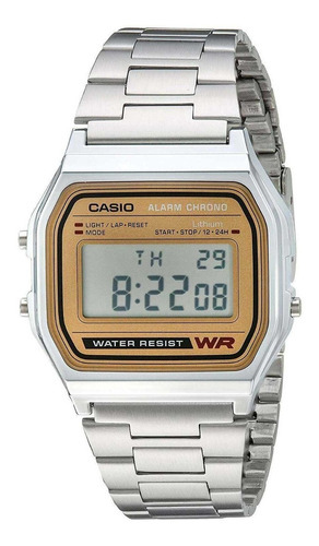 Reloj Casio Vintage A158 Plateado, Digital, Gris Y Dorado