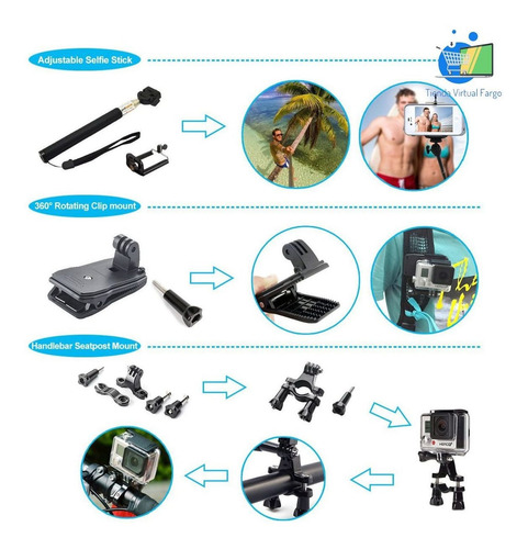 Kit 50 Accesorios Para Camaras Gopro Hero7 Hero6 Hero5 Hero4