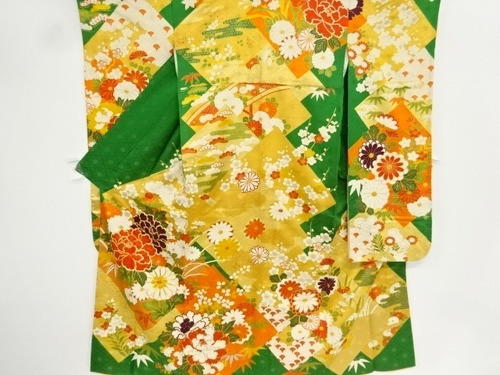 Kimono Furisode Hilo De Oro Kin Toshi Y Seda Verde Japón 