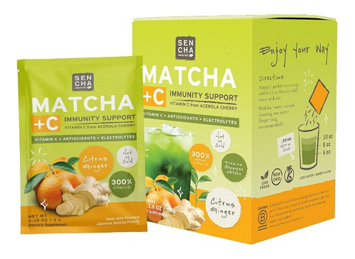 Sencha Naturals, Matcha + C, Cítricos Y Jengibre, 10 Sobres